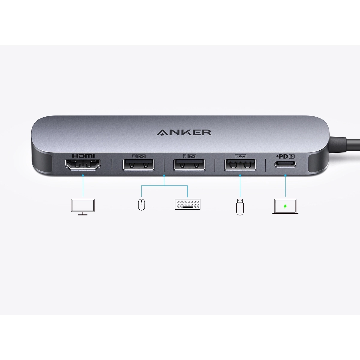 Anker USB-C Hub (5-in-1, 4K HDMI) Gray 